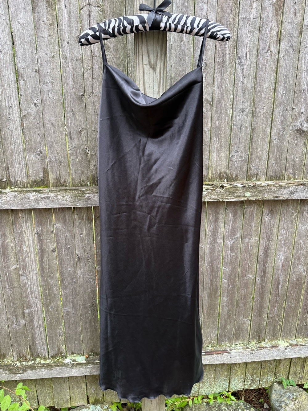 bebe Black Satin Maxi Slip Dress with Cowl Neck